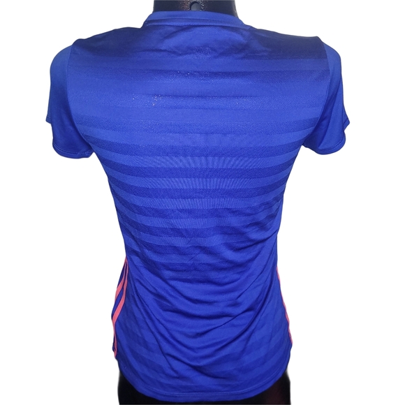 Adidas Blue T-Shirt With Pink Trim - Picture 5 of 6